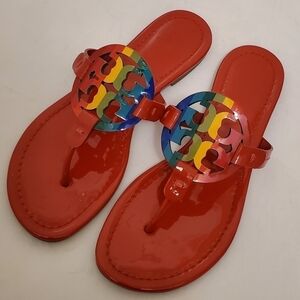 EC Tory Burch Miller Rainbow Stripe Sandals Size 7.5M